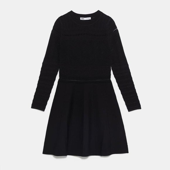 NWOT Zara Open Knit Little Black Dress - Picture 1 of 6